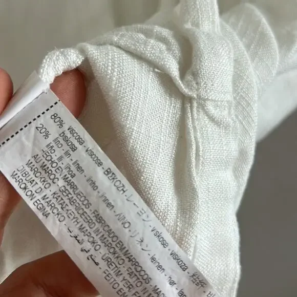 Zara Button Front Collar Textured Linen Blend Top Blouse Shirt Medium - Picture 5 of 6